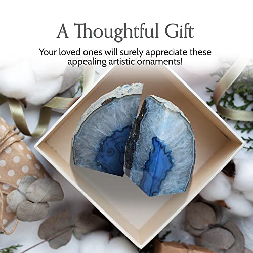 Nature’s Decorations Blue Agate Bookends – A Quality, Heavy Duty Geode Bookends for Shelves, Decorative Crystal Book Ends, Home Decor Gift for Mom (6–8 lbs) - color: Blue, size: A Grade 6 - 8 Lbs