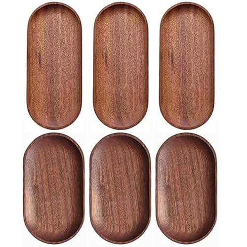 6 Pack Solid Wood Serving Platters and Trays of Natural Wood with Edge,Rectangular Avoid Sliding and Spilling Food (Walnut Trays x 6Pack) - color: Walnut Trays X 6pack