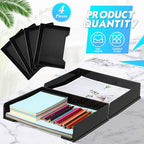 DoubleFill 4 Pcs Stackable Letter Tray Rectangular Plastic Desk Organizer 13 x 9.5 x 2.6 in Paper Holder File Tray Accessories Rack for Desktop Office Desk Drawers (Black) - color: Black