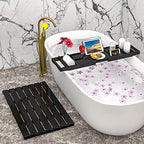 Domax Bathtub Caddy Tray Expandable Bamboo Tub Tray for Luxury Bath with Book Holder and Free Soap Dish Black - color: Black