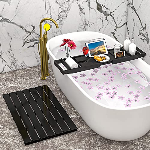 Domax Bathtub Caddy Tray Expandable Bamboo Tub Tray for Luxury Bath with Book Holder and Free Soap Dish Black - color: Black