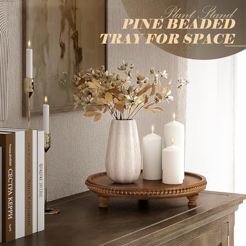 EOSAHR Round Pine Wooden Display Riser - Beaded Wood Riser for Plant, Sponge Holder & Perfume Organizer - Rustic Display Stand Kitchen Counter Organizer, Boho Chic Home Decor for Living Room(Brown) - color: Brown