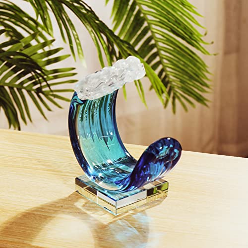 Yao Yuan Hand-Blown Glass Wave Decor Murano-Style Glass Statue and Figurine - color: Blue White