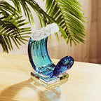 Yao Yuan Hand-Blown Glass Wave Decor Murano-Style Glass Statue and Figurine - color: Blue White