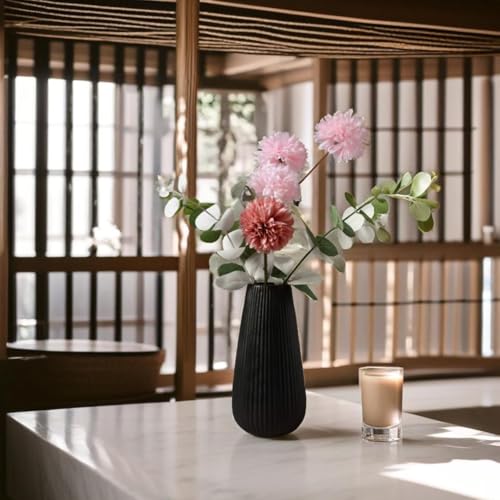 Luxury Tall 12 Inches Black Ceramic Vase, Modern Ribbed Fluted Design, Flower Vase for Home Decor, Cute Vase for Pampas Grass, Living Room, Dining Table, Farmhouse, Office, Bedroom, Kitchen Shelf - size: 12 Inches Extra Large