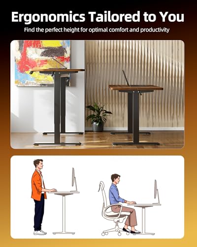 TIQLAB Electric Standing Desk, Adjustable Height Stand up Desk, 55 * 24 Inches Sit Stand Home Office Table with Splice Board, Black Walnut - color: Dark Walnut, size: 55*24 inch