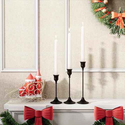 NLBTW Black Candlestick Holders Taper Candle Holders, Set of 3 Vintage Candle Sticks Holder Decor Used as Fireplace Mantel or Table Centerpieces for Wedding, Dinning, Party - color: Black, size: 1 set (3 pcs)