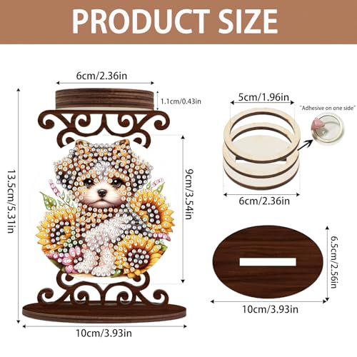 Diamond Art Painting Candlestick Holder kits, Sunflower Puppy DIY shaped crystal Diamond art painting, woodiness Candle holder for AromaRelax & Home Decor, Christmas Halloween Ornaments (Double-Sided) - color: Sunflower Puppy