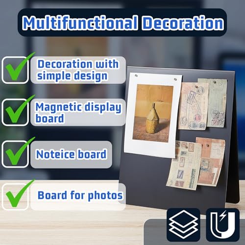 Leinuosen 1 Pcs 12 x 10 Inch Magnetic Bulletin Board Metal Magnet Board Magnet Display Stand for Tabletop Desktop Home Kitchen Office Decor (Black) - color: Black, size: 12 x 10 Inch