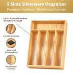 Umilife Bamboo Kitchen Drawer Organizer, 9 Inch Silverware Utensils Tray Holder for Small Drawer, Wood Caddy for Flatware Cutlery Knives - size: 9 x 13 inch (5 Slots)