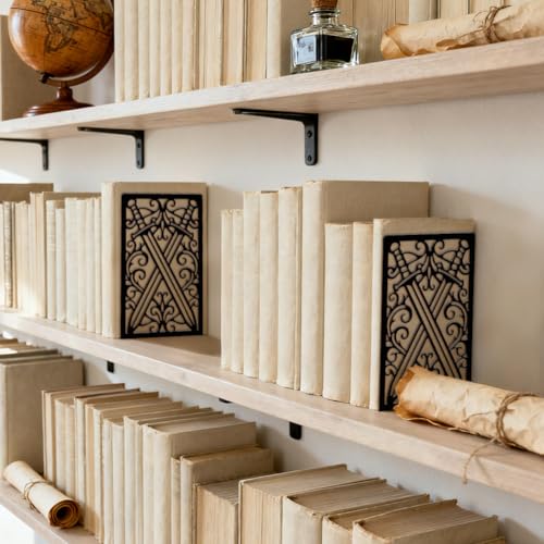 Peacoblue Metal Bookends for Shelves, Modern Decorative Heavy Duty Study Book Ends Stoppers for Office, Desk, Shelf, Room 5.3"x4.3"x7.9" Cast Iron Simple Tall Bookends 1 Pair (Pair of Swords) - style: Pair of Swords and Patterns