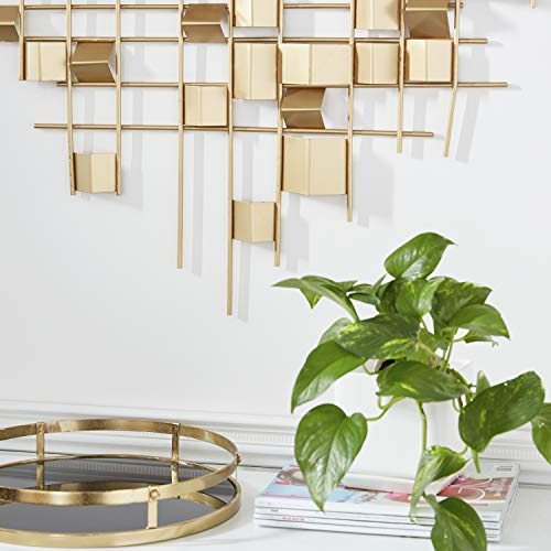 CosmoLiving by Cosmopolitan Metal Geometric Home Wall Decor 3D Folded Stripes Wall Sculpture, Wall Art 32" x 2" x 32", Gold - size: 32"L x 32"W