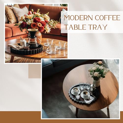 13.5 x 9.5'' Decorative Tray for Coffee Tables Wooden Oval Trays Home Decor Handmade Coffee Table Tray for Living Room Kitchen Accent Table Counter Modern Decorative Trays(Black)