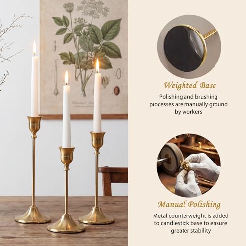 Gold Candlestick Holders Set of 6, Weighted, Metal Taper Candle Stick Holders, Vintage Christmas Brass Home Decor for Table, Mantel, Room Decorations Housewarming Gift Gold-6 - color: Gold, size: Set of 6