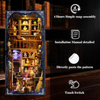 DIY Book Nook Kit for Adults, 3D Wooden Puzzle Bookshelf Insert Decor with LED Light & Stickers, Dust Cover,Miniature House Craft Gifts for Family,Friends and Book Lovers（Magic Potion House） - style: Magic Potion House