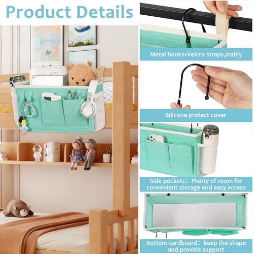 Loghot Bedside Caddy/Bedside Storage Bag Hanging Organizer for Bunk and Hospital Beds,Dorm Rooms Bed Rails,Can be Placed Glasses,Books,Mobile Phones,Keys (2pc Green) - color: 2pc Green
