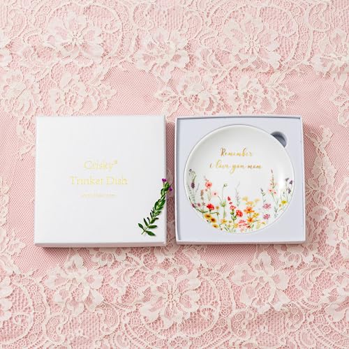 Crisky Jewelry Ring Dish for Mom Birthday Gifts Thinking of You Gift for Mother's Day Gift from Daughter Son for Easter Thanksgiving Christmas Valentine Gift Ideas (I Love You Mom) Thrinket Tray - style: Mom I Love You