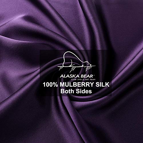 ALASKA BEAR Silk Pillowcase for Hair and Skin, Set of 2 Pure Genuine 22 Momme Mulberry Silk Pillow Cases Queen Size for Bliss Sleep Better Than Poly Satin, Zipper Closure(2pc, Dark Purple) - color: Purple, size: 2 Pack Queen 20''x30''