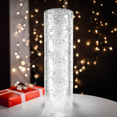 WGVI Hurricane Candle Holder Sleeve, W: 4", Ht: 16", Silver Speckled Glass Cylinder Open Both Ends, Chimney Tube Shade, 1 Piece - size: 4x16"H
