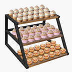 Cupcake Stand, 3 Tier Large Cupcake Stand for 50 Cupcakes Rustic Cupcake Display Stand Square Wood Dessert Table Display Set Cupcake Tower Tiered Tray Stand for Wedding Birthday Graduation Baby Shower - color: Wood