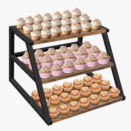 Cupcake Stand, 3 Tier Large Cupcake Stand for 50 Cupcakes Rustic Cupcake Display Stand Square Wood Dessert Table Display Set Cupcake Tower Tiered Tray Stand for Wedding Birthday Graduation Baby Shower - color: Wood