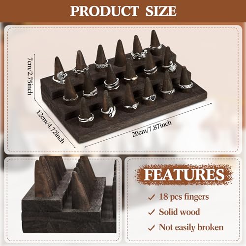Juexica 4 Pcs Wood Ring Display 18 Fingers Wood Ring Holder Jewelry Finger Display for Selling Wooden Jewelry for Accessories Organizer Show Storage(Gray Black) - color: Gray Black