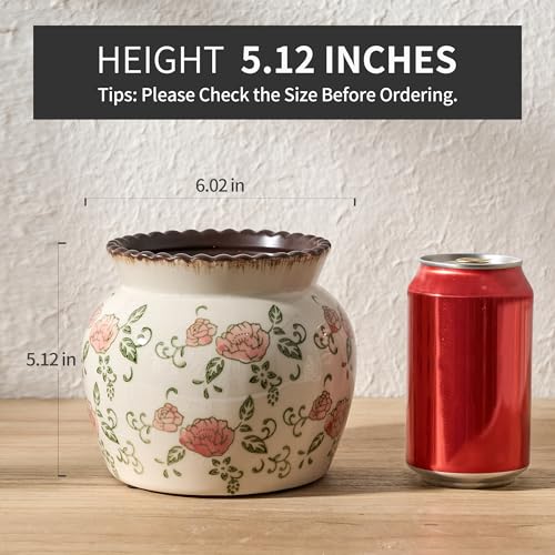 SIDUCAL Ceramic Red Rose Floral Vase with Wide Mouth Lace, 4.84 Inch Cracked Chinoiserie Rustic Farmhouse Vases, Pastoral Retro Vase for Home Decor, Table, Living Room, Bathroom, Shelf, Wedding - color: 18967-red Rose