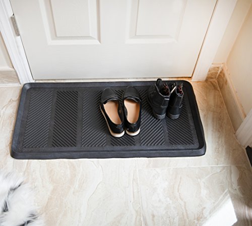Kempf Large Rubber Boot Tray, 16" x 32", Heavy-Duty Waterproof Shoe/Boot Tray for Entryway, Multi-Purpose for Pet Bowls & Plants, Recycled Rubber