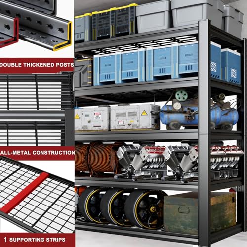 67" W Garage Shelving Heavy Duty, 18" D Garage Shelves, 78" H Adjustable Storage Shelving Unit, 5 Tier Commercial Metal Shelves for Warehouse, Basement, Shop, 67" W x 18" D x 78" H - size: 68"Wx18"Dx78"H | 5 Tier