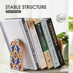 Wood Bookends 2 Pack, Hippy Mexican Talavera Mandala Non-Skid Heavy Duty Bookends for Shelves & Desks, Decorative Book Holders/Supports for Home Office/Library/School, 5x3x3.9 Inch