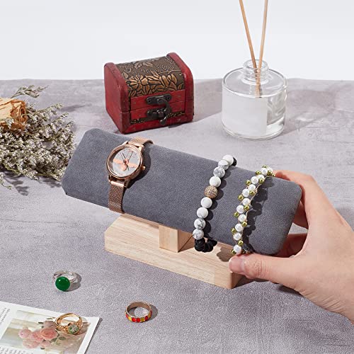 NBEADS Wooden Watch Display Stand, T-Bar Bracelet Holder Faux Suede Jewelry Organizer Holder Removable Bangle Pendants Anklet Tower Rack for Home Use, Retail Display Selling, Gray, 7.6x1.9x3.5 - color: Gray