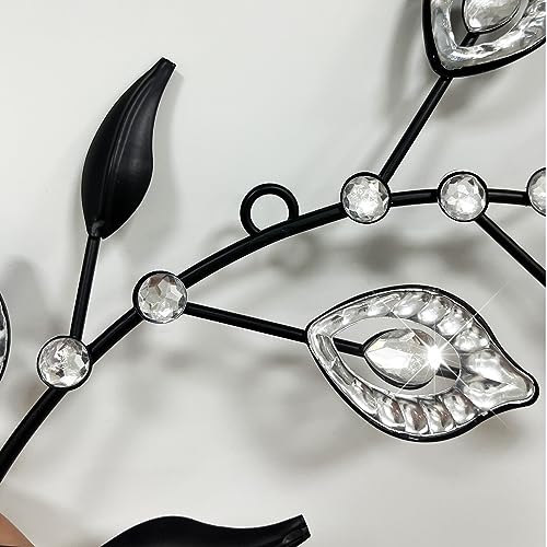 Cityelf 3 Set Crystal Leaf Wall Art Sculpture Iron Tree Leaves Branch Hanging Wall Décor Jeweled Bling Home Deor Acrylic Diamond Accent … - color: blact set 3