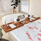 Teak Bathtub Tray - Luxury Bath Tray with Expandable Handles, Wine Glass and Phone Holders, Book Stand - Perfect for Home Spa Relaxation and Reading - Natural Bath Accessories - Light Walnut Color - color: Light Walnut-expandable