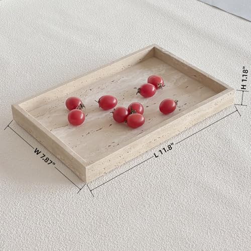 Natural Marble Vanity Tray, Cosmetics Towels Tray, Decorative Tray, Catchall Tray for Dresser Bathroom Kitchen (Beige Travertine, 11.8L x 7.87W x 1.18H) - color: Beige Travertine