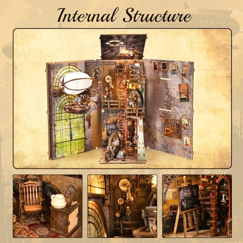 TOYQI Book Nook Kit, Book Nook Kits for Adults, DIY Miniature Dollhouse Kit 3D Wooden Puzzle Booknook Bookend with LED Light - style: UNCLE PETER'S WAREHOUSE