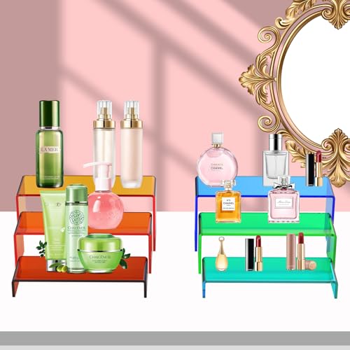 6 PCs Risers Display Stands 3 Tiers Desktop Acrylic Shelves Cake Dessert Holder Products Stand for Collectibles Shoes Jewels Pop Figure (Mix Colors) - color: Mix Colors