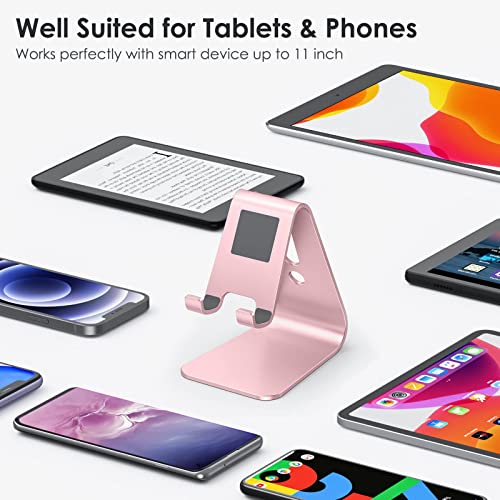 OMOTON Upgraded Aluminum Cell Phone Stand for Desk, C1 Durable Cellphone Dock with Protective Pads, Smart Stand Designed for iPhone17, 16/15/14/13 Pro Max Air, iPad mini, Android Phones,Rose Gold - color: Rose Gold