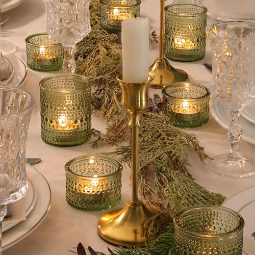 NITIME Green Votive Candle Holders Set of 24, Assorted Heights Polka Dot Tealight Candle Holders for Table Centerpiece, Green Glass Candle Holder Decor for Wedding, Party & Home Decor - color: Green
