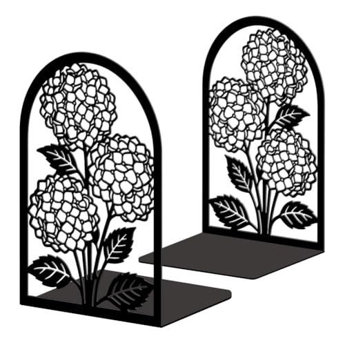 Peacoblue Metal Bookends for Shelves, Modern Decorative Heavy Duty Study Book Ends Stoppers for Office, Desk, Shelf, Room 5.3"x4.3"x7.9" Cast Iron Simple Tall Bookends 1 Pair (Hydrangea) - style: Hydrangea