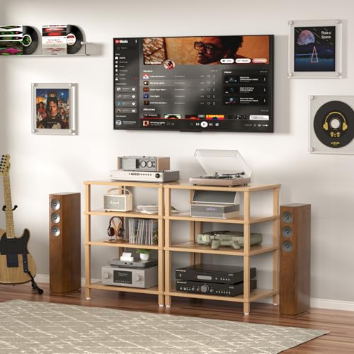 LELELINKY 4-Tier AV Media Player Stand, Natural Stereo Cabinet, Modern Audio Shelf, Wooden TV Stand,Game Console Shelf, Multifunctional Entertainment Center, Suitable for Home, Conference Room - color: Natural, size: 4 Tier