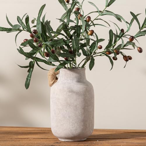 Ceramic Flower Vase Home Decor - Large White Rustic Table Flowers Vases Living Room Bedroom Plant Decoration Farmhouse Vintage for Kitchen Shelf Office Coffee Dining Desk House (9.7" with Jute Rope) - color: 04-with Hemp Rope-9.7"
