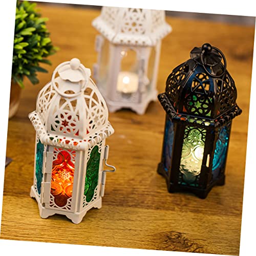 Moroccan Metal Glass Candle Lantern Vintage Hanging Candle Holder for Events Weddings and Parties Decorative Lantern Panels for Home Decor - size: 17.00X7.00X7.00CM