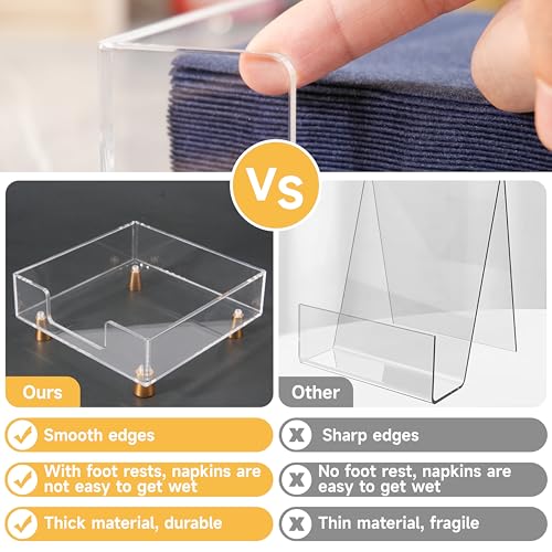 Acrylic Napkin Holder with Feet, LUVCOSY Acrylic Cocktail Napkin Holder, Clear Napkin Tray, Unique Gold Feet Design, Napkin Dispenser for Table, Bar, Kitchen, Dining Room, 7x7 Inches - Square - color: Gold, size: Square