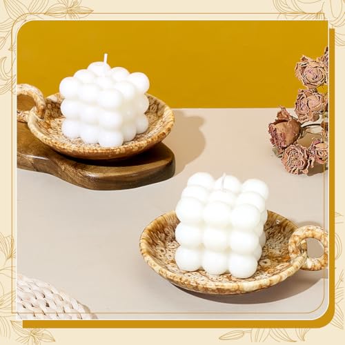 PH PandaHall 2pcs Vintage Ceramic Candle Tray, 4.9 inch Rustic Candle Holder Incense Holders with Handle Camel Plate Cup Holder for Tea Lights Pillar Candles Cup Home Decor Housewarming Decor - color: Camel