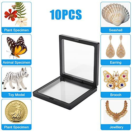 Linkstyle 10PCS Challenge Coins Display Stand Holder, 3D Floating Frame Transparent PE Floating Display Case, Jewelry Storage Box Suspension Frame for Medal, Medallion, Stamps - size: 4.3x4.3in, 5.5x5.5in