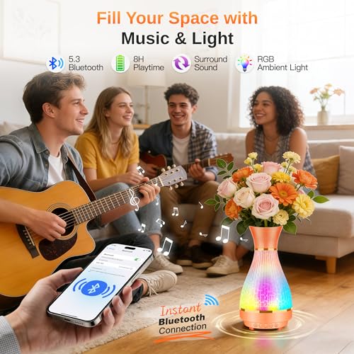 3-in-1 Vase Bluetooth Speaker With Ambient Light & White Noise, 8H Playtime, Water-Safe Flower Vase for Bedroom, Living Room Decor, Mother's Day,Birthday Gift for Women, Mom, Wife or Girlfriend - color: Orange