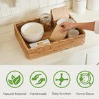 Wicker Storage Tray, Rattan Basket Rectangular for Bathroom Living Room, Decorative Serving Woven Trays Wicker Baskets for Organizing Home Decor XL(17.7" × 13.4") - style: XL (17.7" × 13.4")