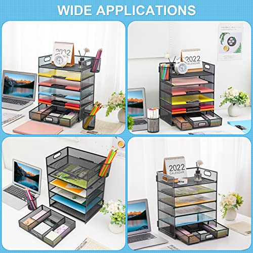 Lavatino 6-Tier Paper Organizer Letter Tray with Drawer - Mesh Desk File Paper Office Supplies Sorter Organizer for Office, Home or School File Folder Holder - Black - color: 6 Tier - Black