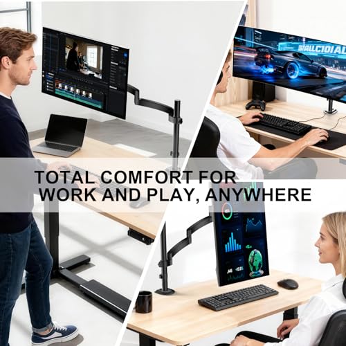 WALI Single Long Monitor Arm - Computer Monitor Arm Desk Mount for 13-32 inch, Hold up to 19.8lbs, Extra Long Adjustable Stand, Full Motion Tall Arm, VESA 75/100mm, (GSDM001L) - size: 13"-32", style: Single Arm