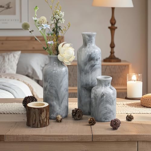 YMXYJM Resin 3 Piece Vase Set, Farmhouse Decor, Home Decorative Vase, Vases for Your Kitchen, Bedroom, Office, Living Room, Bathroom, & Shelf Centerpiece Table Decorations, Grey - color: Gray